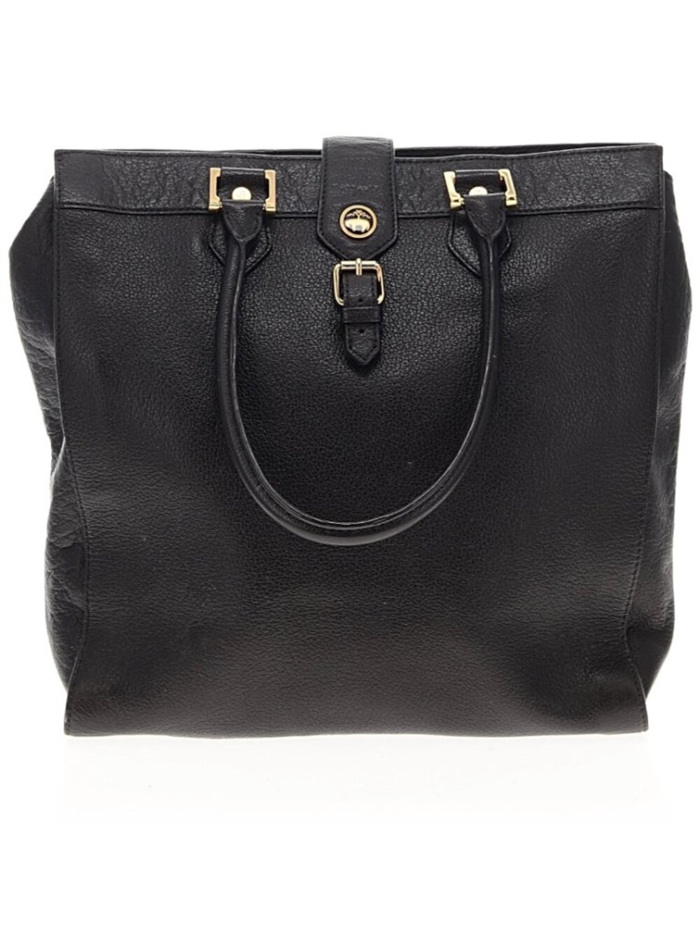 Brooks Brothers Black Pebbled Leather Tote Gold Hardware Shoulder Bag